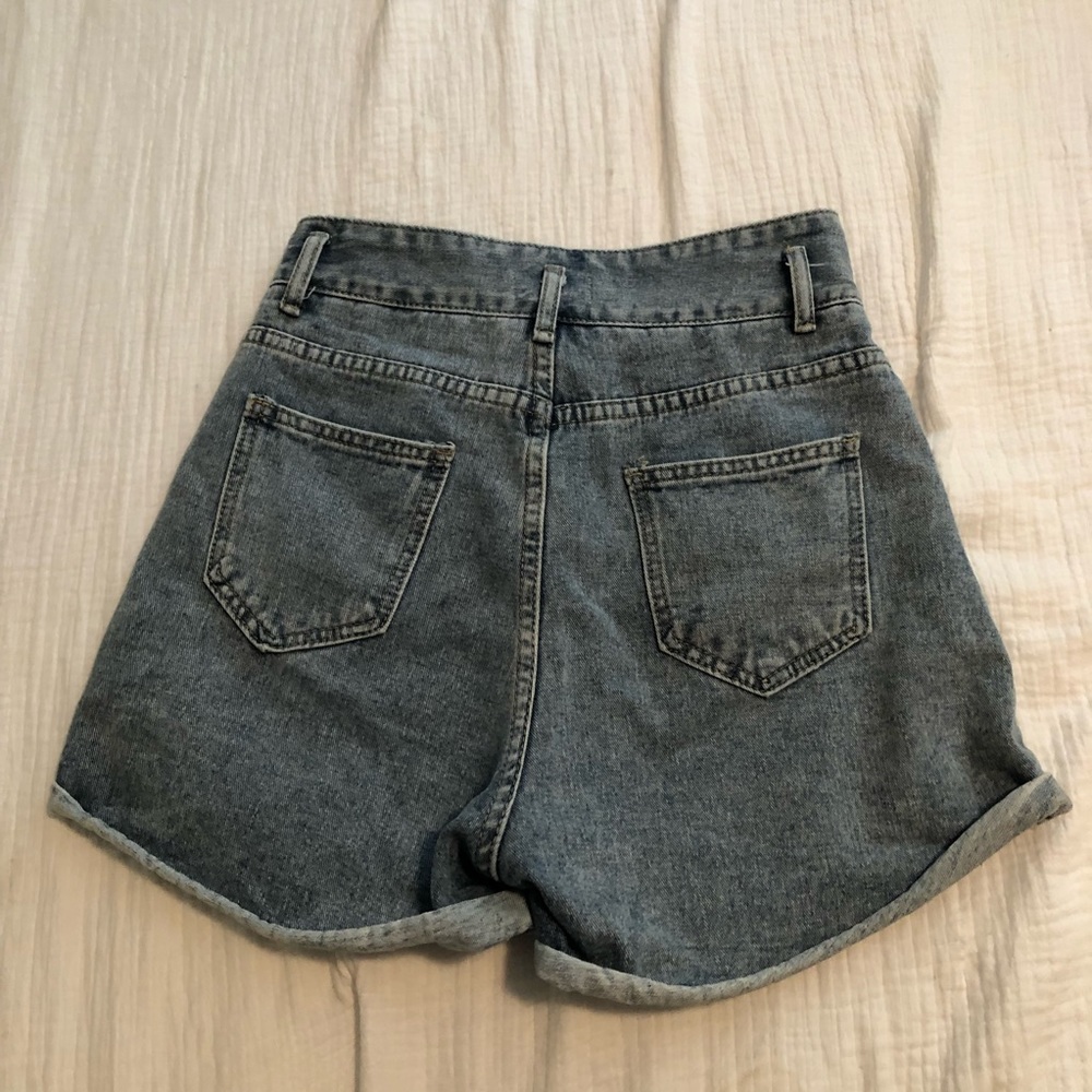 Blue High Waisted Jean Shorts - Picture 4 of 6